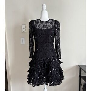 Vintage 80s Julie‎ Duroche After Five Black Dress Sequin Lace Dramatic Goth